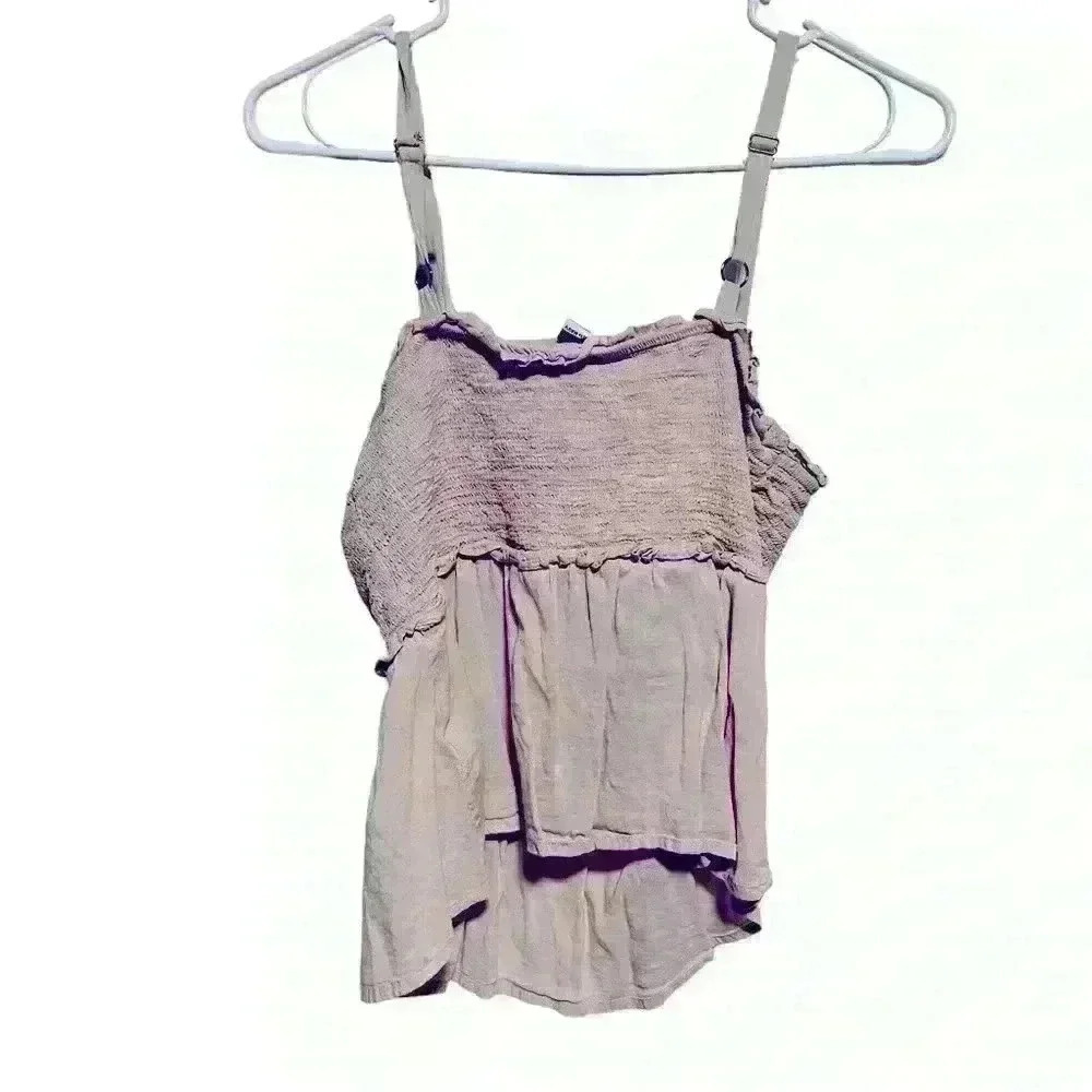 Old Navy Blush Peplum Fitted Tank Top | Pink Purple Smocked Shirt | Size Medium